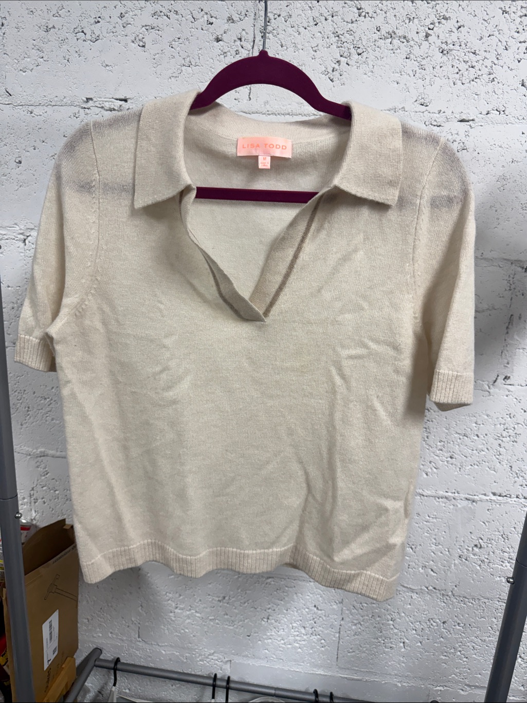 Lisa Todd Members Only Polo - Nwot Cream Knit Polo Short Sleeve Sweater - Medium